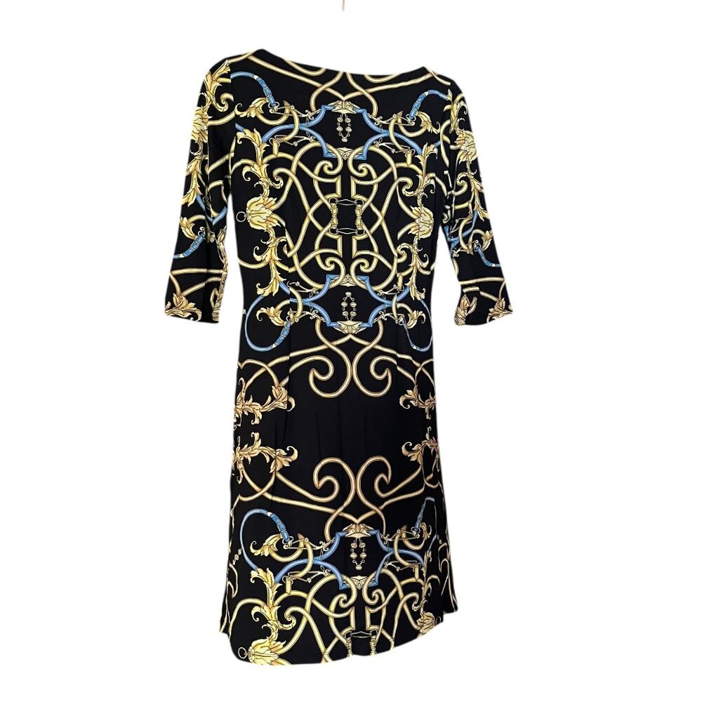 J. McLaughlin Black Gold Mari Printed Beltmore Dress Womens Size Small - Picture 2 of 5